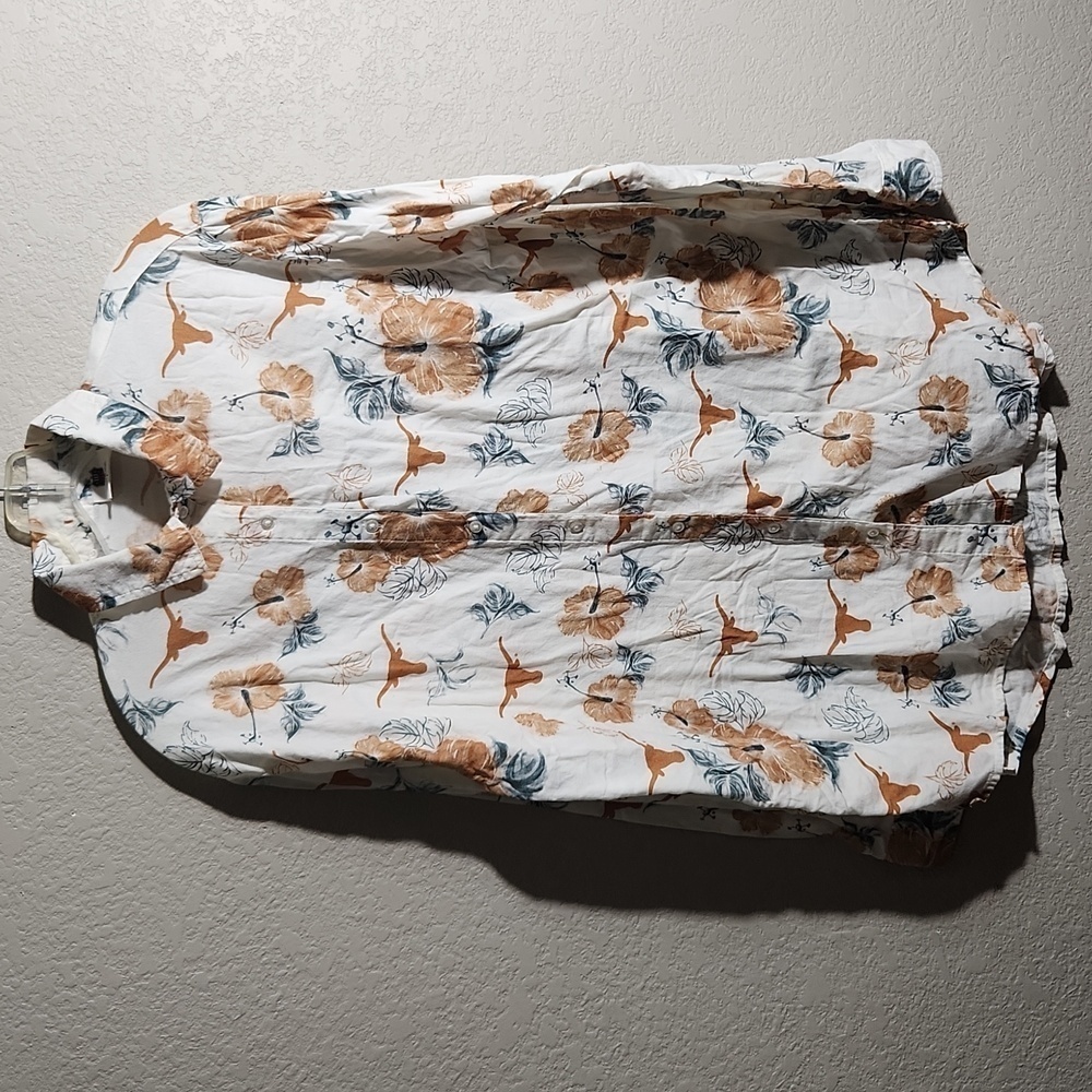 Wes And Willy Blouse Womens Size L UT Western Button Floral Longhorn Cotton